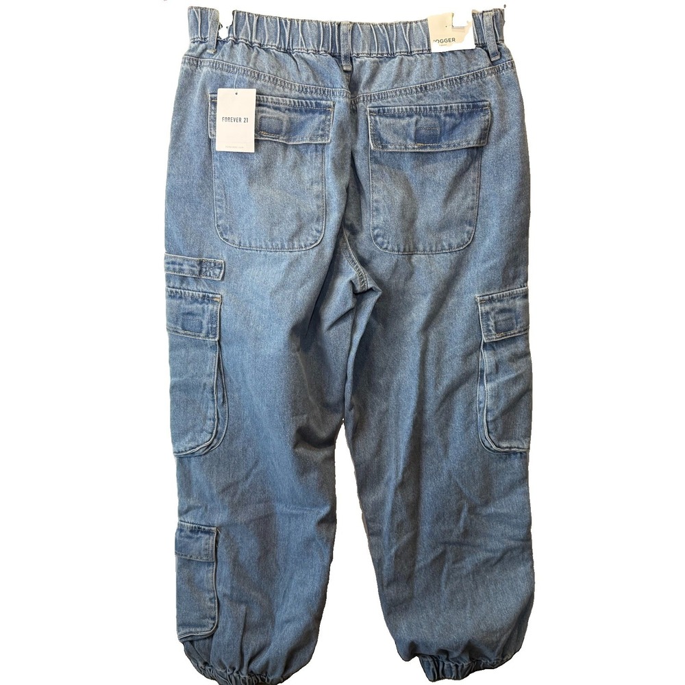 Forever 21 Women's XL NWT Denim Cargo Jogger Pants Y2K Streetwear Utility - Picture 11 of 14